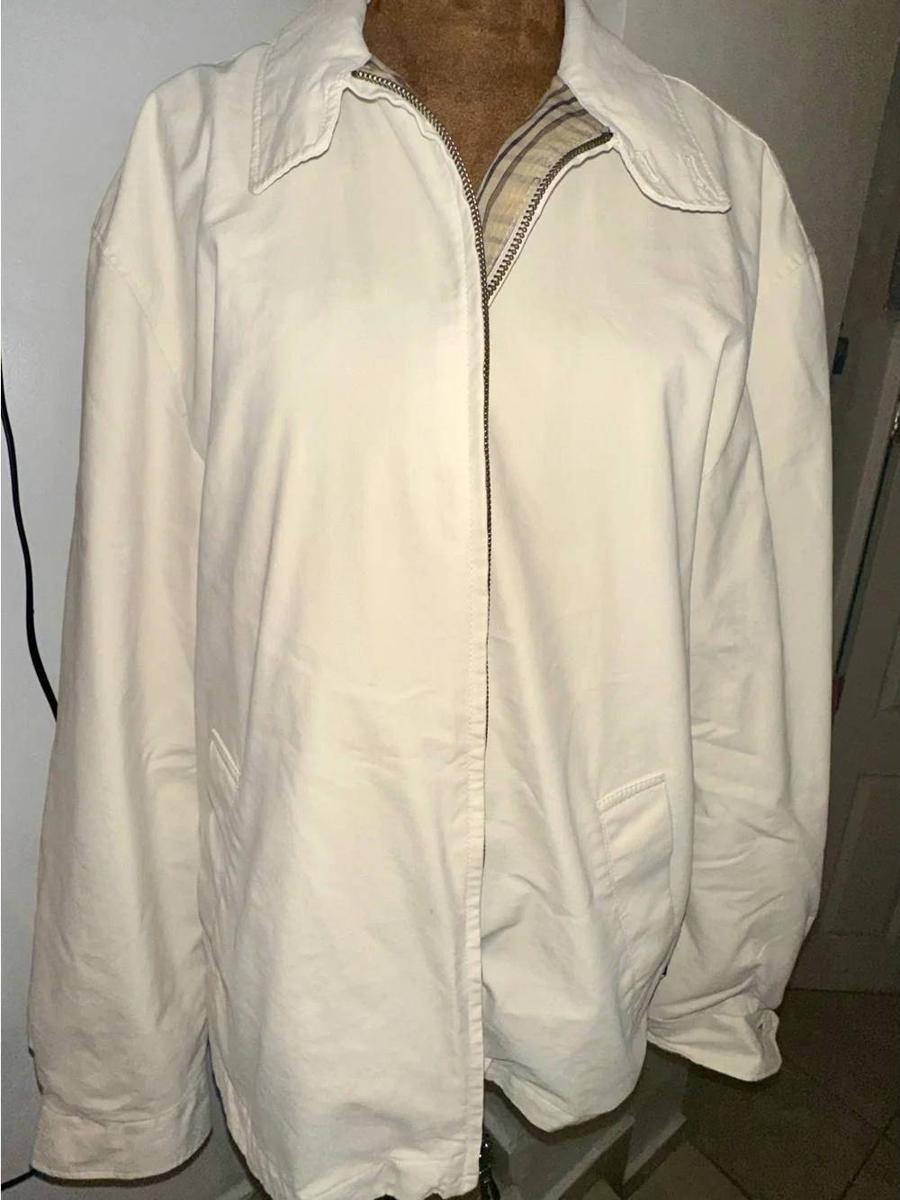 London Fog Tan and Navy Plaid Lined Jacket